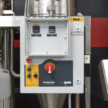 The control panel of a Pulse Combustion Systems industrial spray dryer, showing precise temperature controls for an efficient drying system.