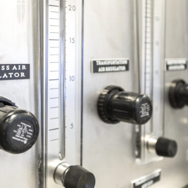 Precision process air regulator on an industrial spray dryer, showcasing the detailed controls of our advanced spray drying systems.