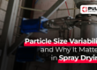 Banner with the text for Particle size variability and why it matters with some industrial machinery on the background